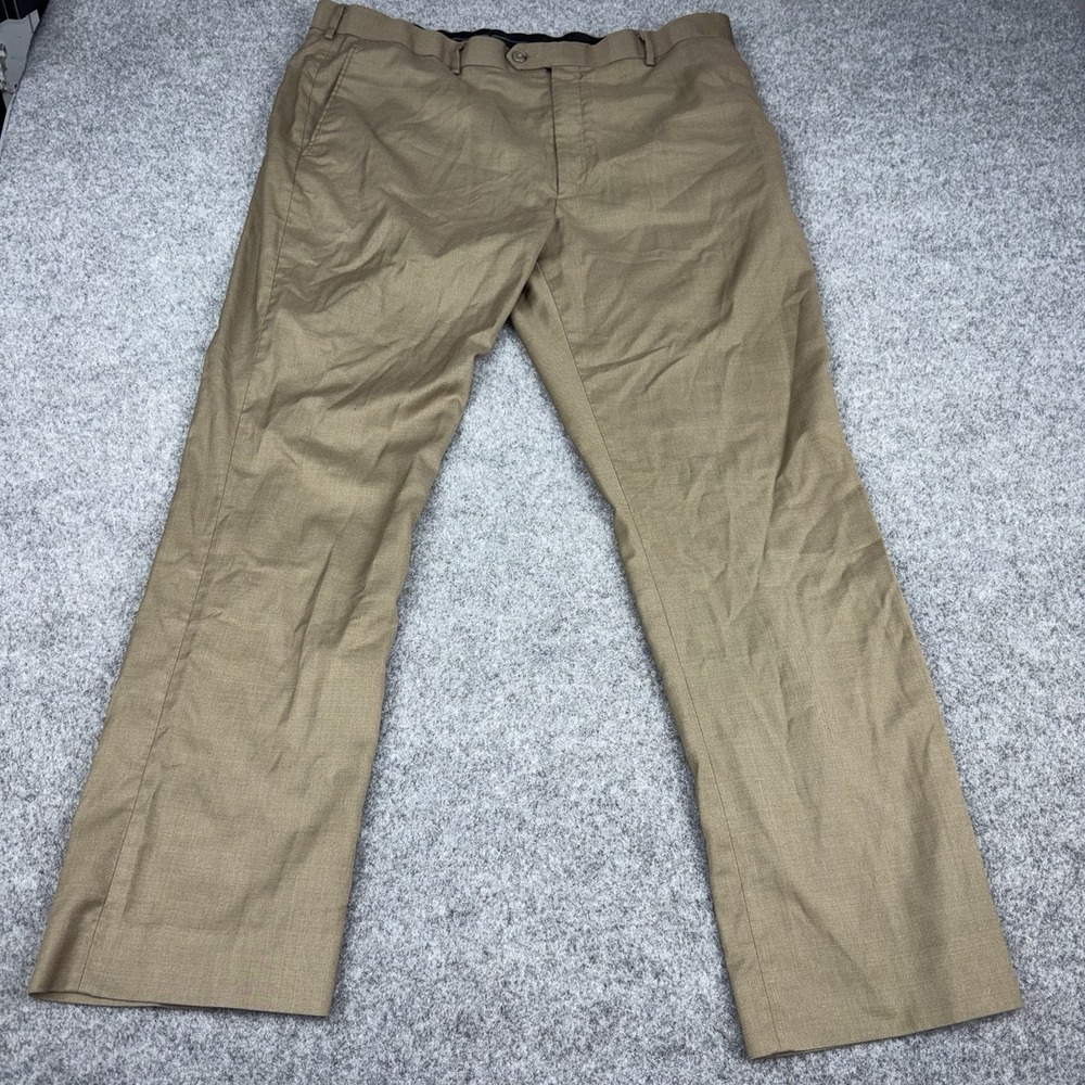 Roundtree & Yorke TravelSmart Dress Pants Mens 40x32 Tan Flat Front Straight Leg